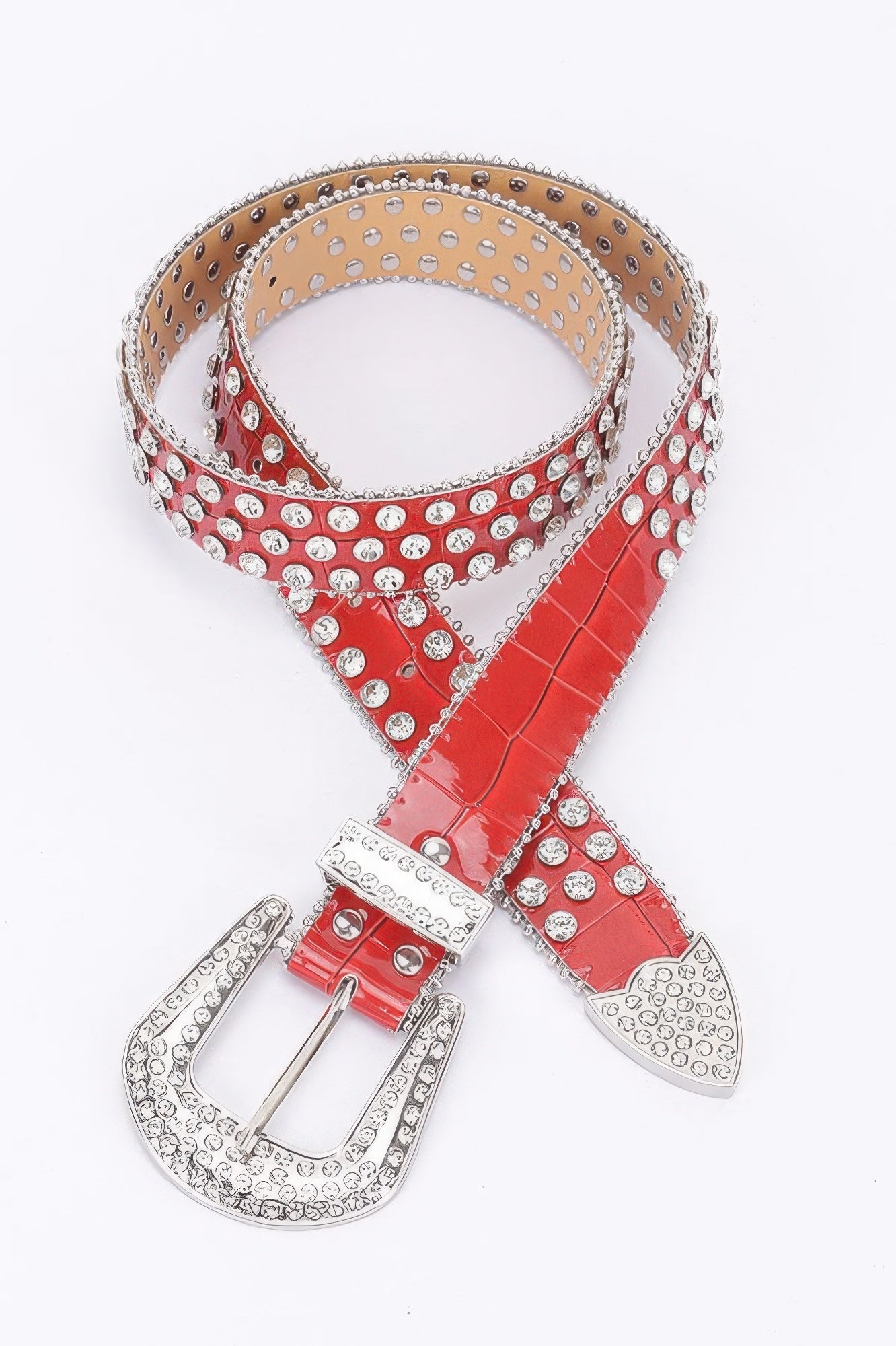 Ceinture cloutée en métal et pierres multiples