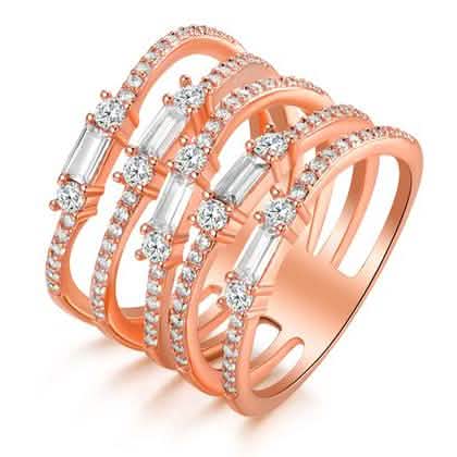 Bague multi-rangs plaquée or rose avec éléments Swarovski