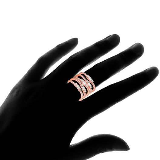 Bague multi-rangs plaquée or rose avec éléments Swarovski