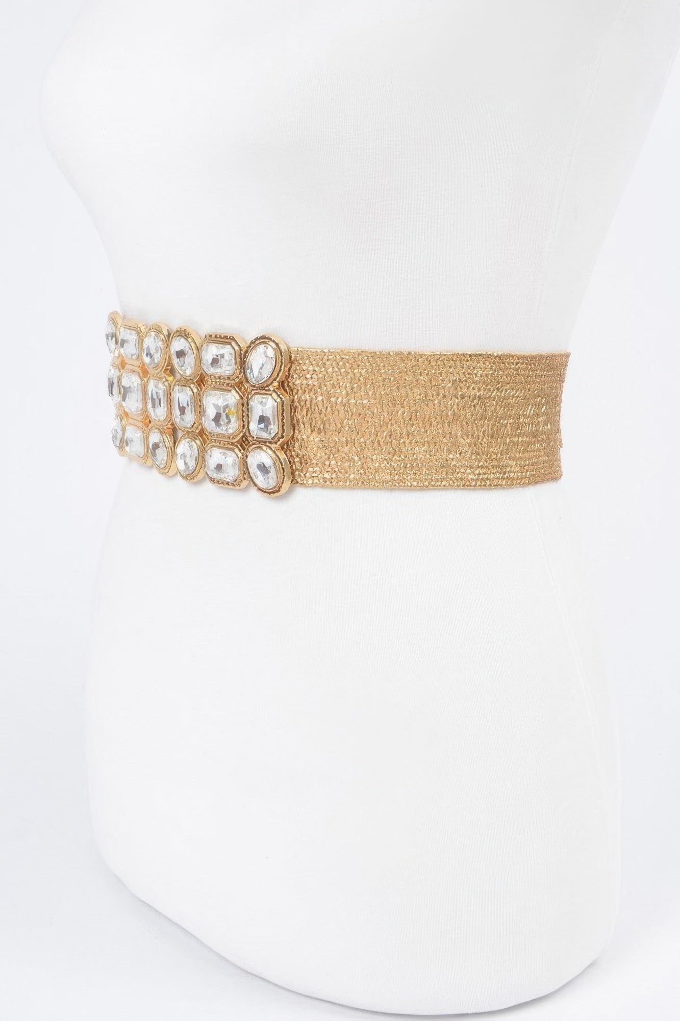 Ceinture élastique ornée de pierres métalliques multiples