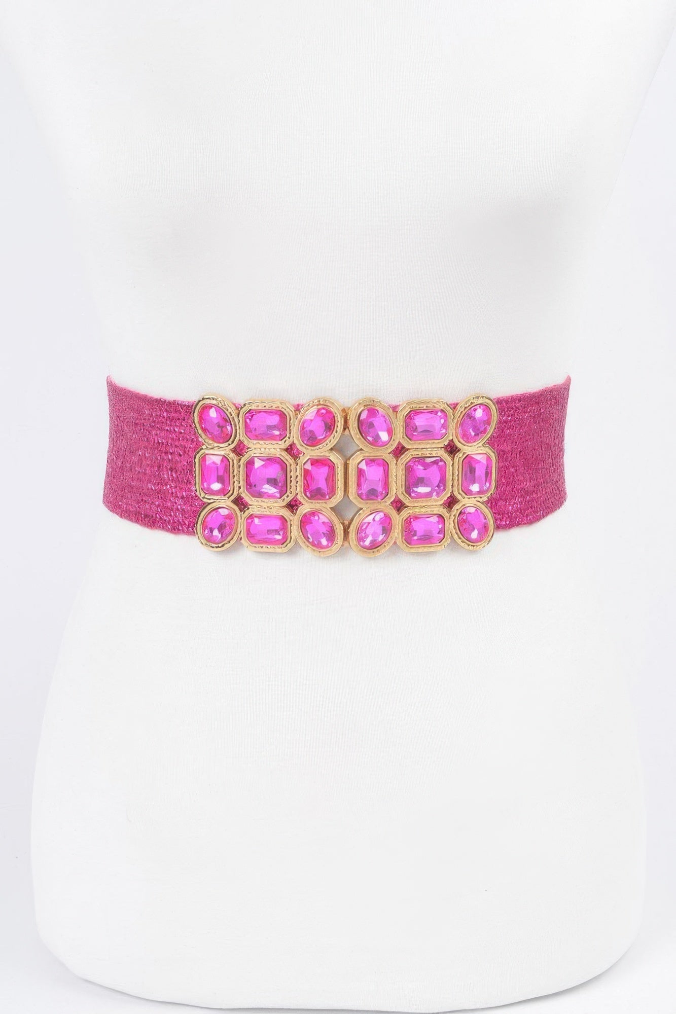 Ceinture élastique ornée de pierres métalliques multiples