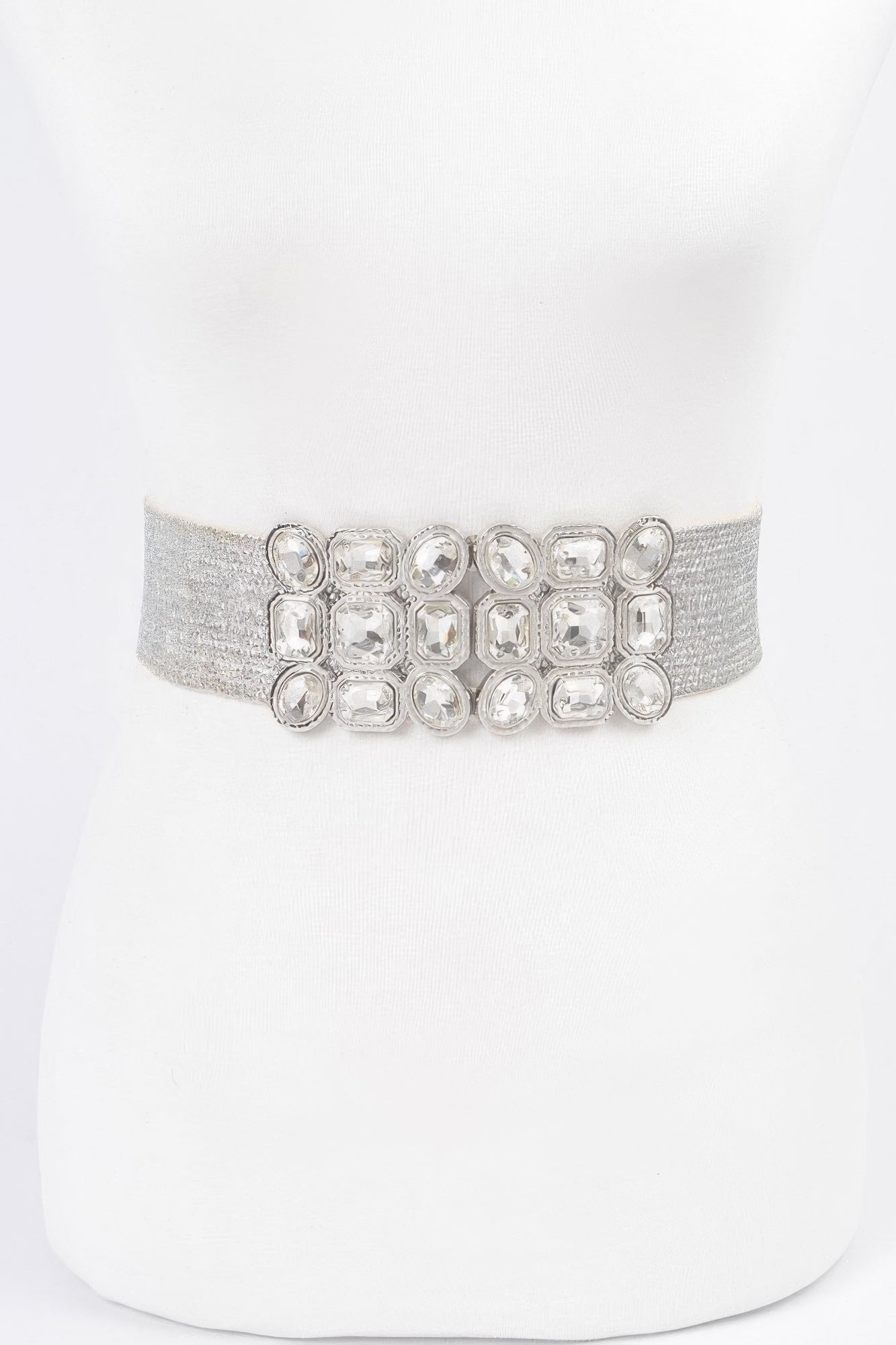 Ceinture élastique ornée de pierres métalliques multiples