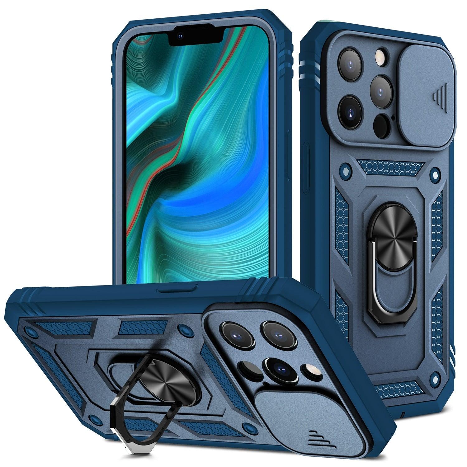 Coque de protection multifonctionnelle robuste avant et arrière antichoc pour iPhone 13 12 11 Pro Max X Max 8 Plus avec béquille rotative pour appareil photo, coque antichoc robuste