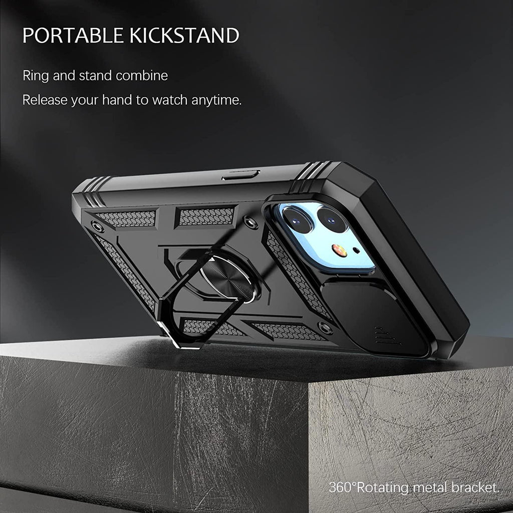 Coque de protection multifonctionnelle robuste avant et arrière antichoc pour iPhone 13 12 11 Pro Max X Max 8 Plus avec béquille rotative pour appareil photo, coque antichoc robuste