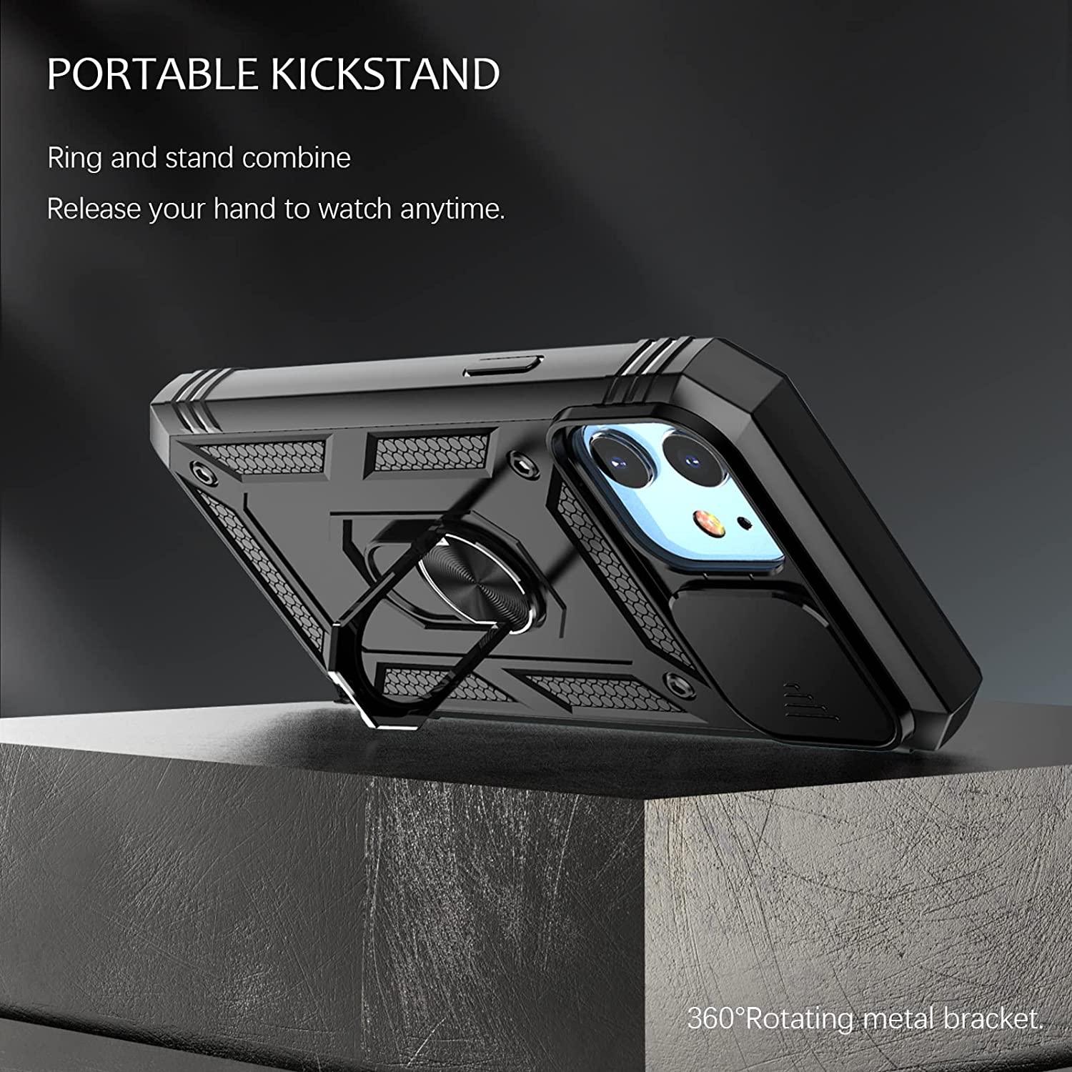 Coque de protection multifonctionnelle robuste avant et arrière antichoc pour iPhone 13 12 11 Pro Max X Max 8 Plus avec béquille rotative pour appareil photo, coque antichoc robuste