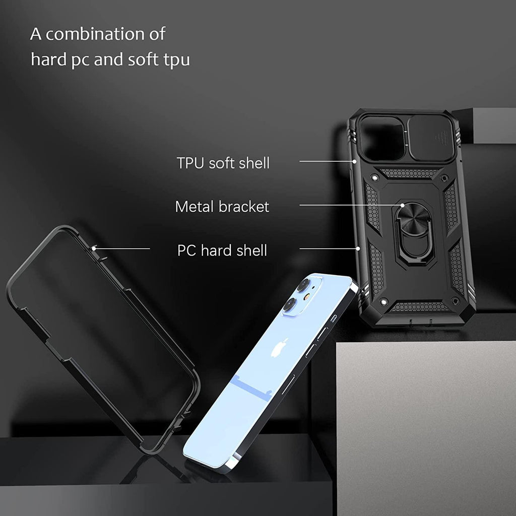 Coque de protection multifonctionnelle robuste avant et arrière antichoc pour iPhone 13 12 11 Pro Max X Max 8 Plus avec béquille rotative pour appareil photo, coque antichoc robuste