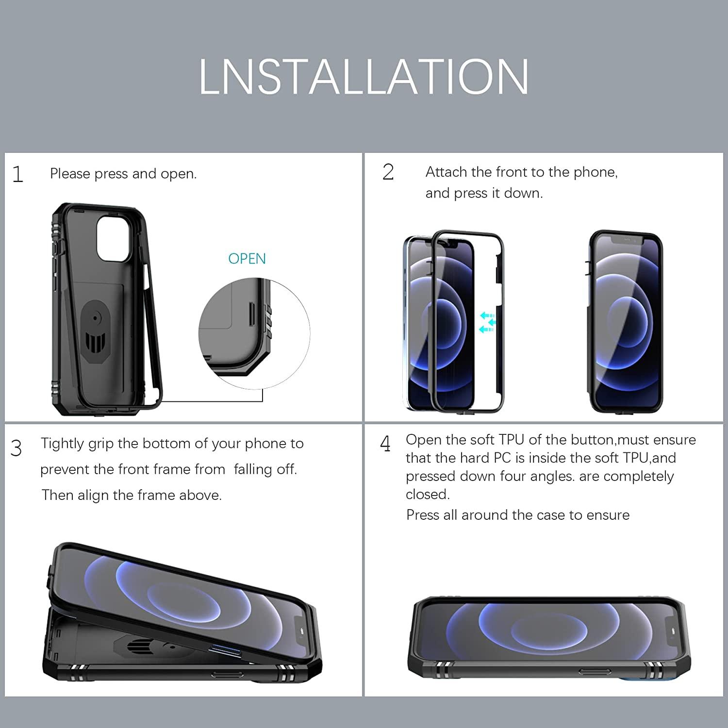 Coque de protection multifonctionnelle robuste avant et arrière antichoc pour iPhone 13 12 11 Pro Max X Max 8 Plus avec béquille rotative pour appareil photo, coque antichoc robuste