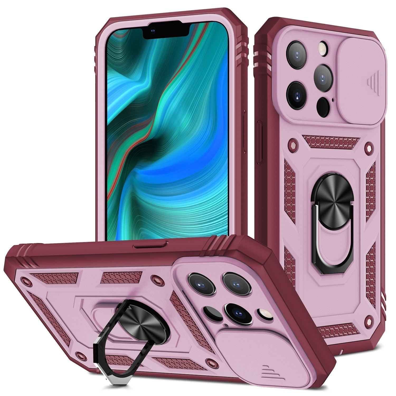 Coque de protection multifonctionnelle robuste avant et arrière antichoc pour iPhone 13 12 11 Pro Max X Max 8 Plus avec béquille rotative pour appareil photo, coque antichoc robuste