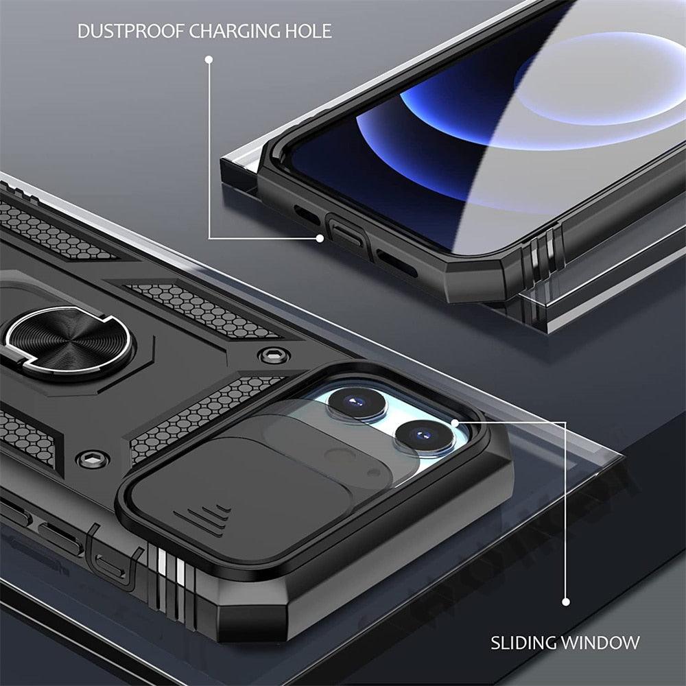 Coque de protection multifonctionnelle robuste avant et arrière antichoc pour iPhone 13 12 11 Pro Max X Max 8 Plus avec béquille rotative pour appareil photo, coque antichoc robuste