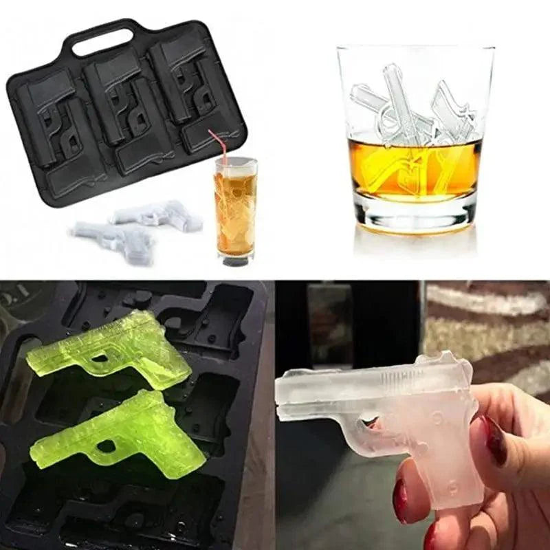 Machine à glaçons multifonctionnelle, moule de plateau créatif en gel de silice en forme de pistolet, de balle, de crâne, pour la maison, le bar, la fête, outil de bar à whisky et crème glacée.