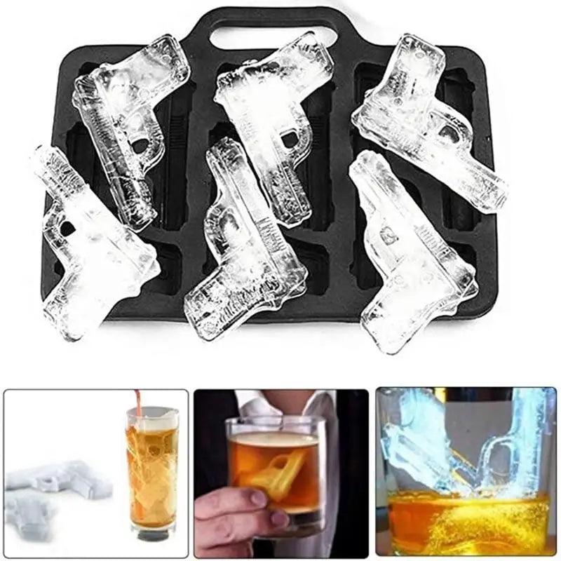 Machine à glaçons multifonctionnelle, moule de plateau créatif en gel de silice en forme de pistolet, de balle, de crâne, pour la maison, le bar, la fête, outil de bar à whisky et crème glacée.