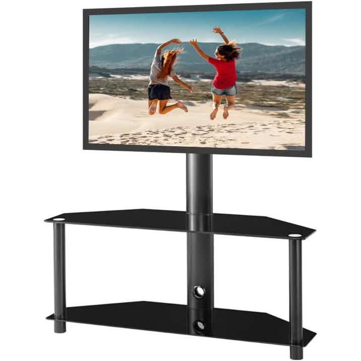Meuble TV au sol multifonctionnel en verre trempé et métal