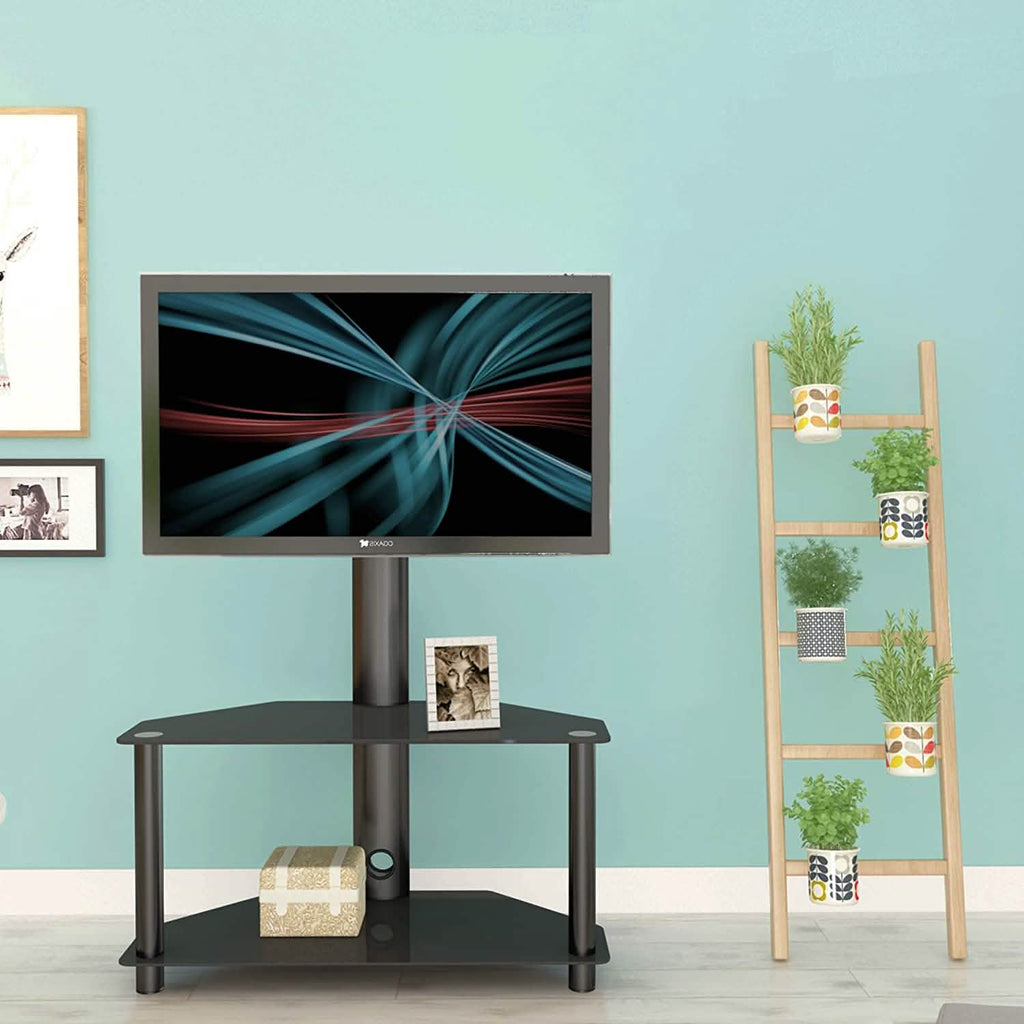 Meuble TV au sol multifonctionnel en verre trempé et métal