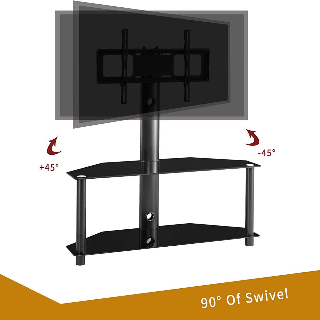 Meuble TV au sol multifonctionnel en verre trempé et métal