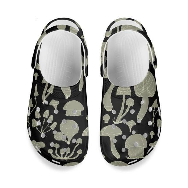 Sandales Imprimé Champignon Femme Été Antidérapantes Chaussures à Trous Sabots en Caoutchouc Jardin Plage Claquettes Plates Tendance Sabots pour Femmes Chaussures Antidérapantes