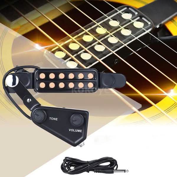 Music Tools Micro magnétique 12 trous pour guitare acoustique avec contrôle de tonalité et de volume, câble audio
