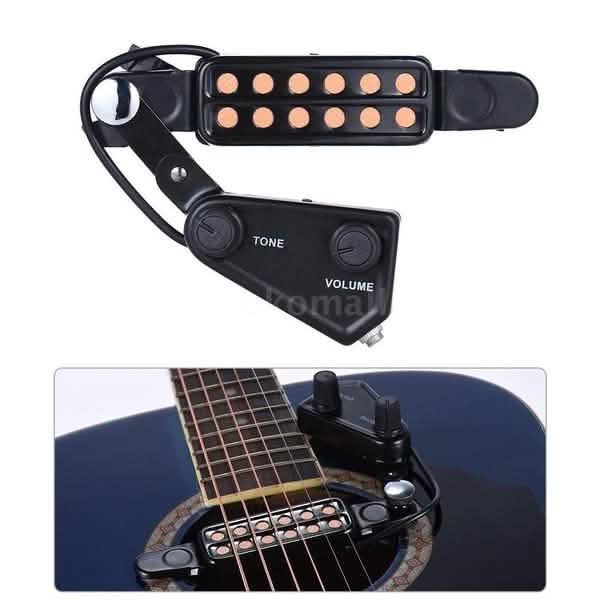 Music Tools Micro magnétique 12 trous pour guitare acoustique avec contrôle de tonalité et de volume, câble audio