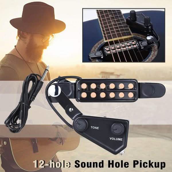Music Tools Micro magnétique 12 trous pour guitare acoustique avec contrôle de tonalité et de volume, câble audio