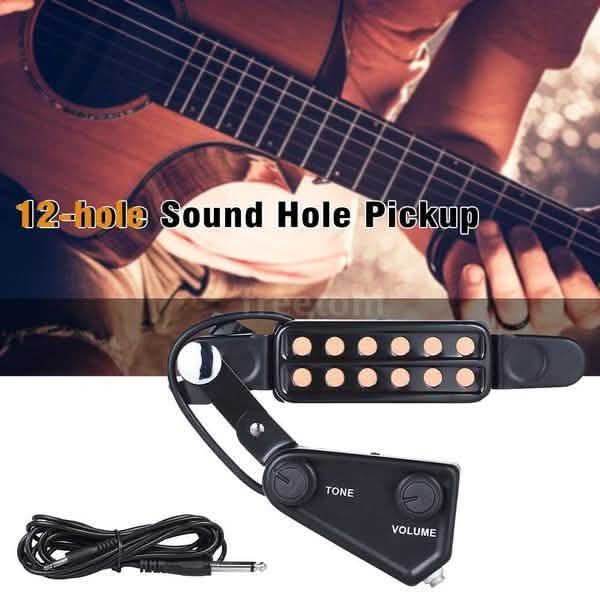 Music Tools Micro magnétique 12 trous pour guitare acoustique avec contrôle de tonalité et de volume, câble audio