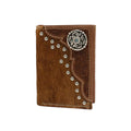 Portefeuille de rodéo Nocona, modèle Trifold en cuir, avec empiècement en poil de veau et concho rond ciselé