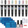 Kit de Gel de Stamping Ongles 8 Couleurs Vernis Gel UV pour Plaque de Stamping Nail Art 4 Planches Gel Ongles Noir Blanc pour Filles et Femmes