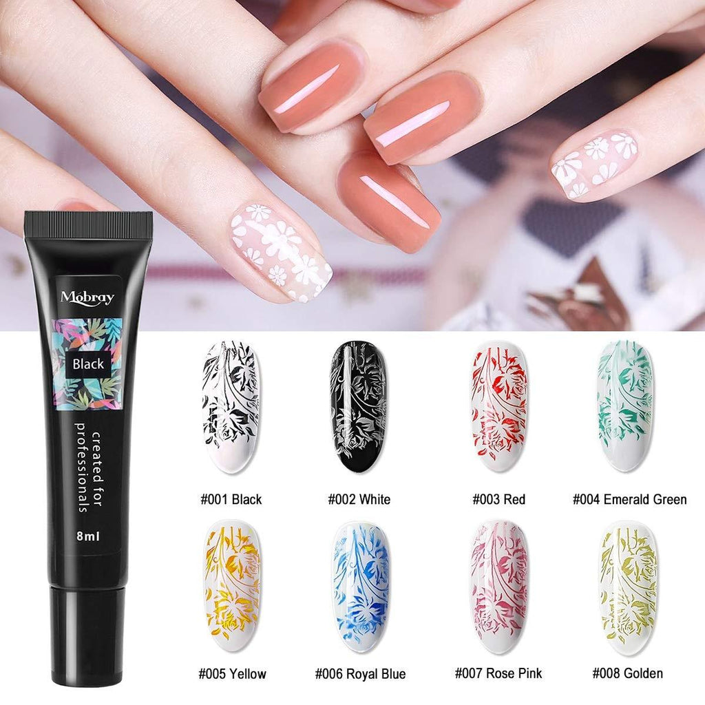 Kit de Gel de Stamping Ongles 8 Couleurs Vernis Gel UV pour Plaque de Stamping Nail Art 4 Planches Gel Ongles Noir Blanc pour Filles et Femmes