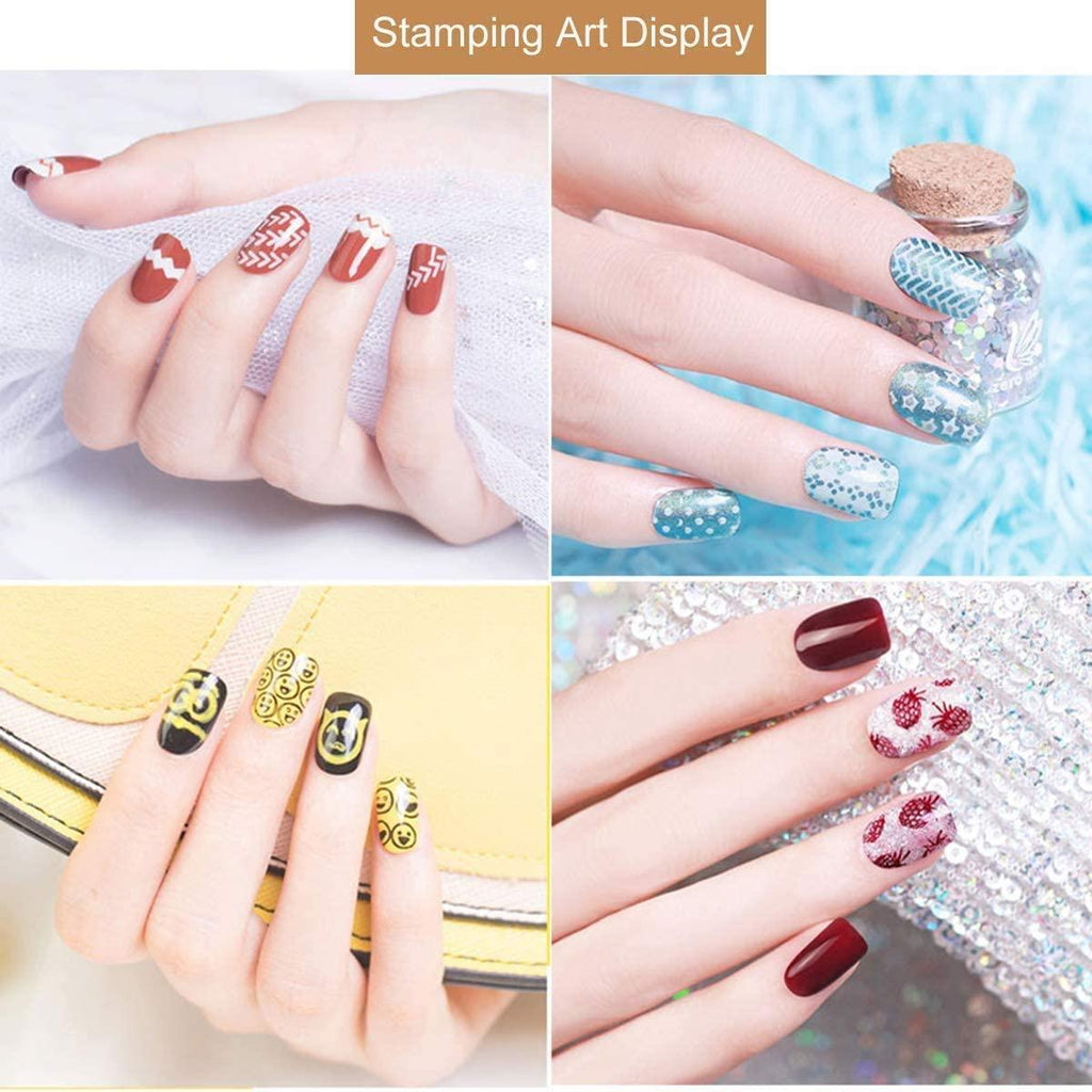Kit de Gel de Stamping Ongles 8 Couleurs Vernis Gel UV pour Plaque de Stamping Nail Art 4 Planches Gel Ongles Noir Blanc pour Filles et Femmes