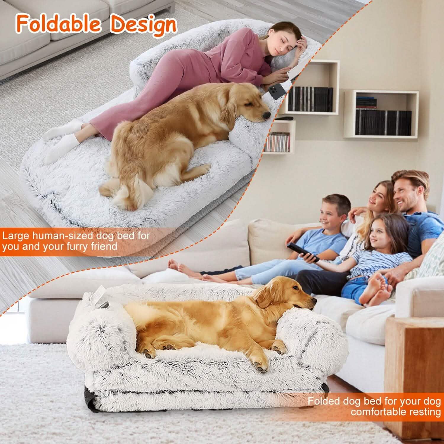 Lit pour chien taille humaine lavable en machine avec housse amovible zippée