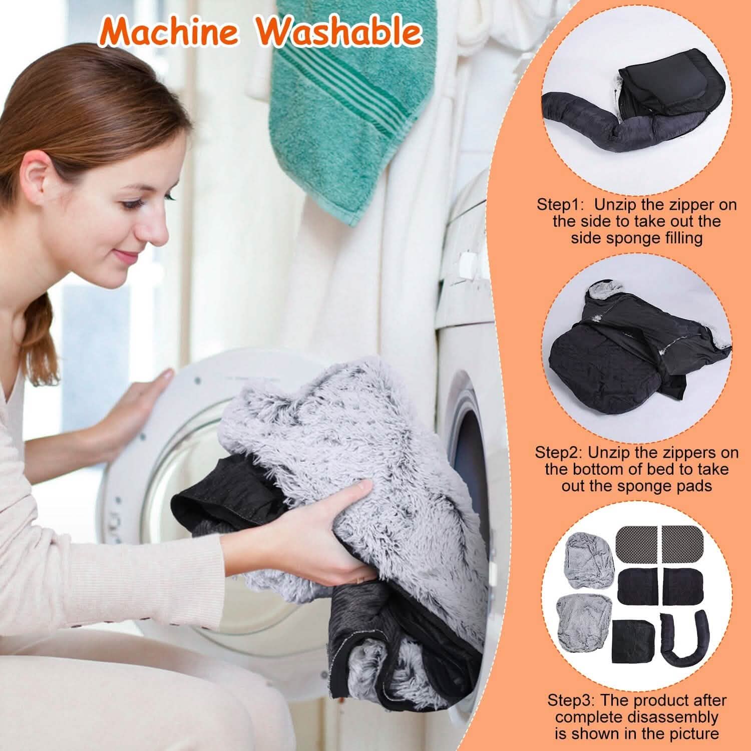Lit pour chien taille humaine lavable en machine avec housse amovible zippée