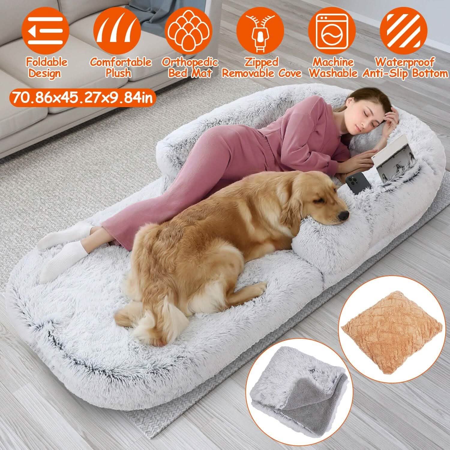Lit pour chien taille humaine lavable en machine avec housse amovible zippée