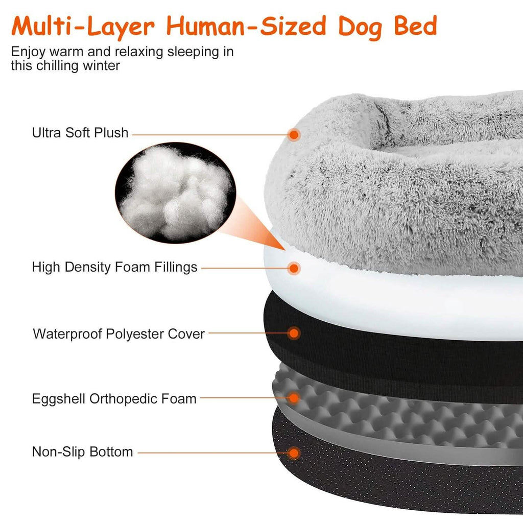 Lit pour chien taille humaine lavable en machine avec housse amovible zippée
