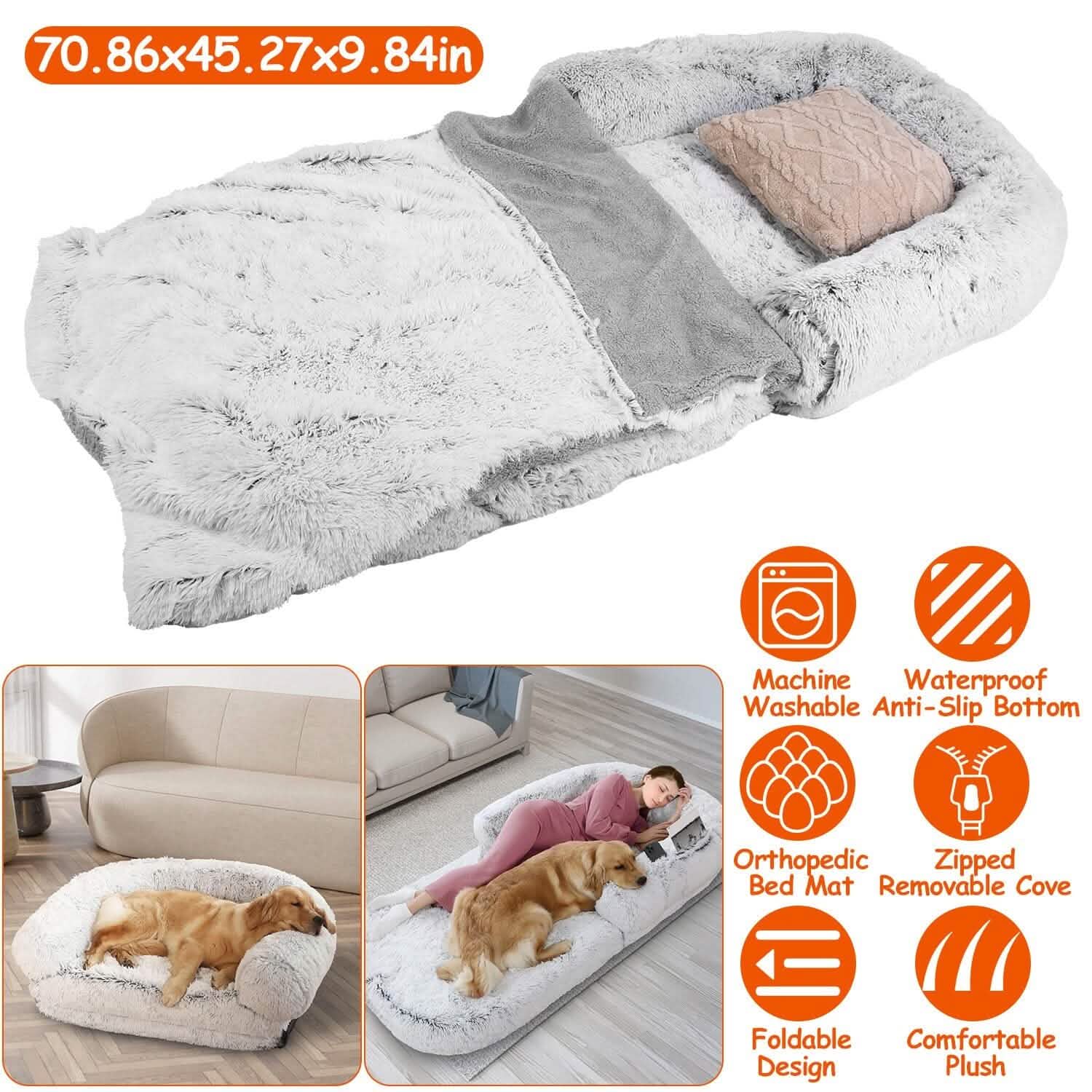 Lit pour chien taille humaine lavable en machine avec housse amovible zippée