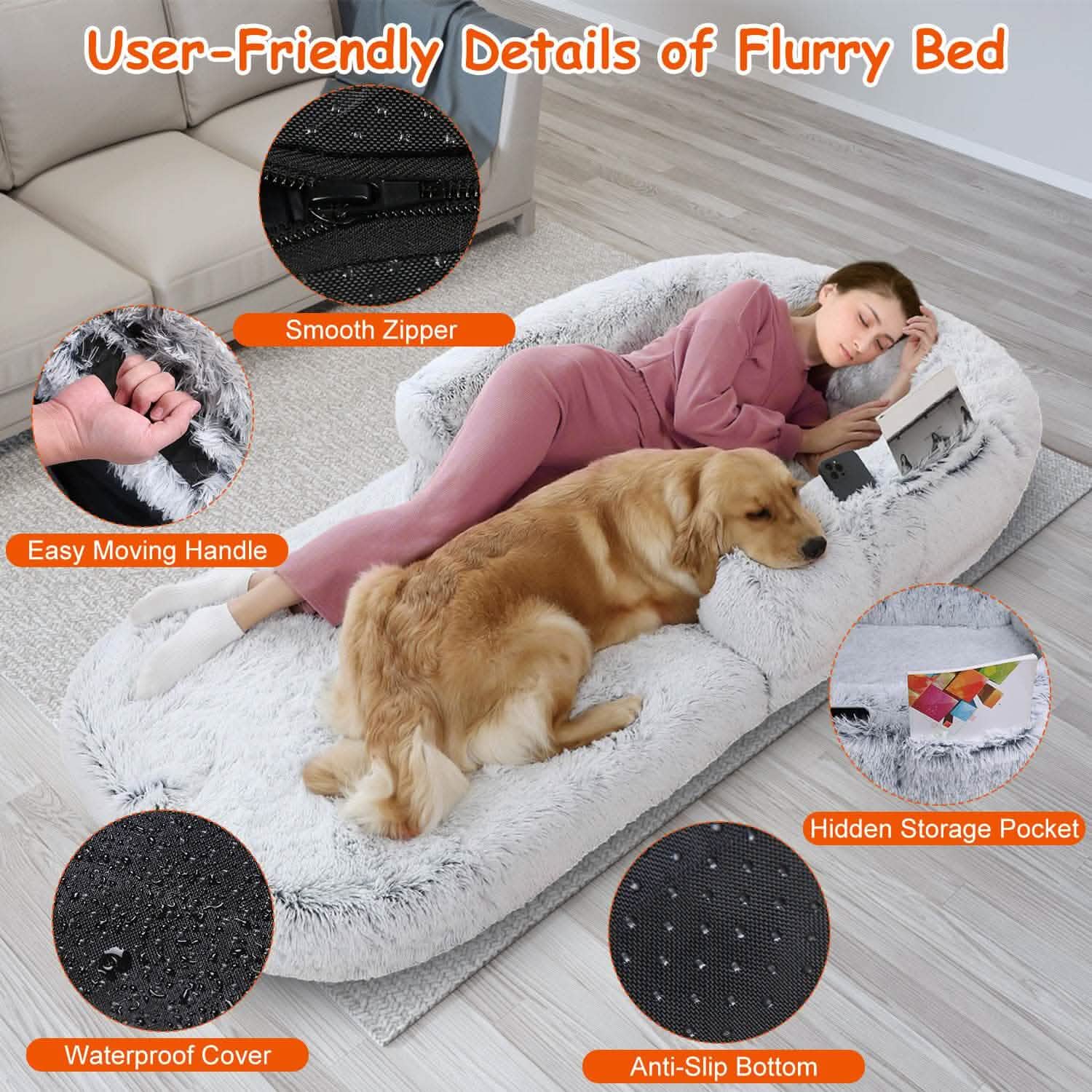 Lit pour chien taille humaine lavable en machine avec housse amovible zippée
