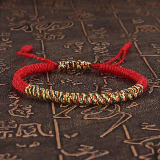 Bracelet Tressé Fait Main à Nœud Porte-Bonheur Fil Rouge Protection Ajustable Unisexe