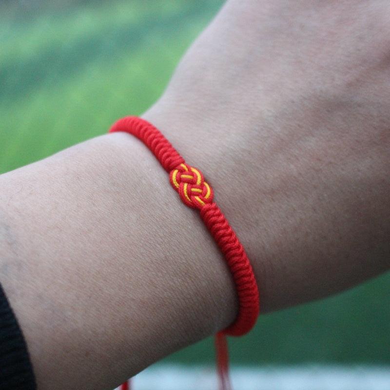 Bracelet Tressé Fait Main à Nœud Porte-Bonheur Fil Rouge Protection Ajustable Unisexe
