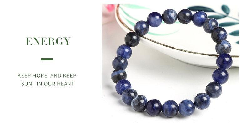 Bracelet élastique avec perles rondes en pierre naturelle bleue, bijou tendance, bracelet en perles de pierres de guérison pour femmes et hommes, bracelet en pierres précieuses, bracelet en cristal, bracelets ajustables extensibles unisexes 8 mm
