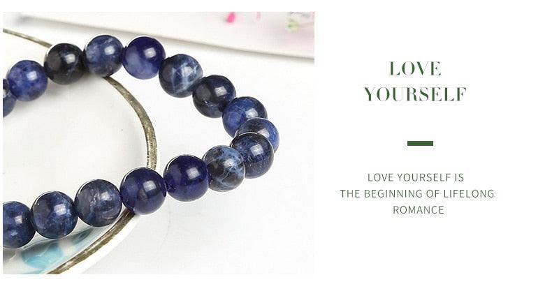 Bracelet élastique avec perles rondes en pierre naturelle bleue, bijou tendance, bracelet en perles de pierres de guérison pour femmes et hommes, bracelet en pierres précieuses, bracelet en cristal, bracelets ajustables extensibles unisexes 8 mm