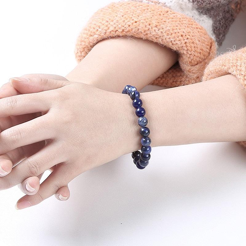 Bracelet élastique avec perles rondes en pierre naturelle bleue, bijou tendance, bracelet en perles de pierres de guérison pour femmes et hommes, bracelet en pierres précieuses, bracelet en cristal, bracelets ajustables extensibles unisexes 8 mm