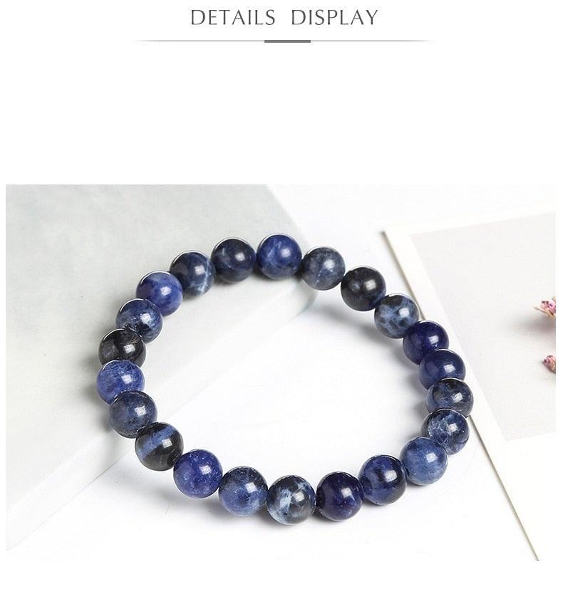 Bracelet élastique avec perles rondes en pierre naturelle bleue, bijou tendance, bracelet en perles de pierres de guérison pour femmes et hommes, bracelet en pierres précieuses, bracelet en cristal, bracelets ajustables extensibles unisexes 8 mm