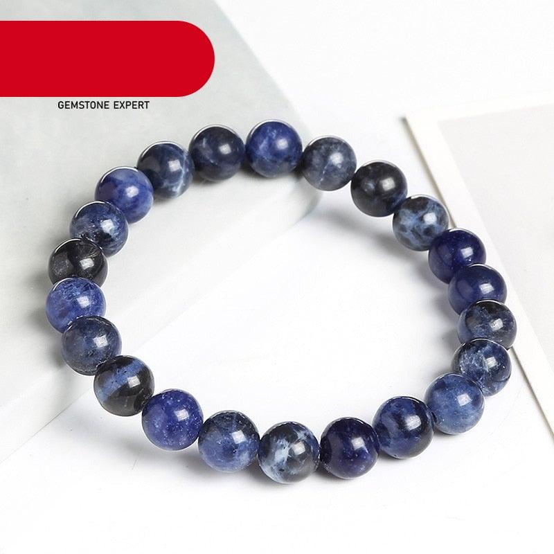 Bracelet élastique avec perles rondes en pierre naturelle bleue, bijou tendance, bracelet en perles de pierres de guérison pour femmes et hommes, bracelet en pierres précieuses, bracelet en cristal, bracelets ajustables extensibles unisexes 8 mm