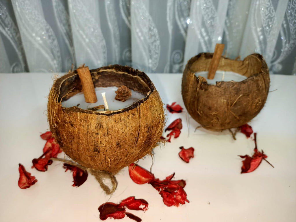 Bougie parfumée décorative en coque de noix de coco naturelle avec mèche en bois, bougie parfumée à la noix de coco, coque de noix de coco naturelle, écologique, idéale pour la décoration intérieure et de plage, bougie d'aromathérapie