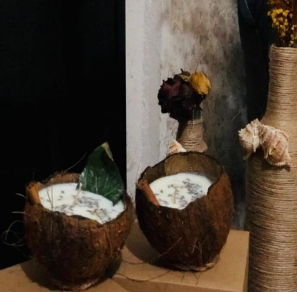 Bougie parfumée décorative en coque de noix de coco naturelle avec mèche en bois, bougie parfumée à la noix de coco, coque de noix de coco naturelle, écologique, idéale pour la décoration intérieure et de plage, bougie d'aromathérapie