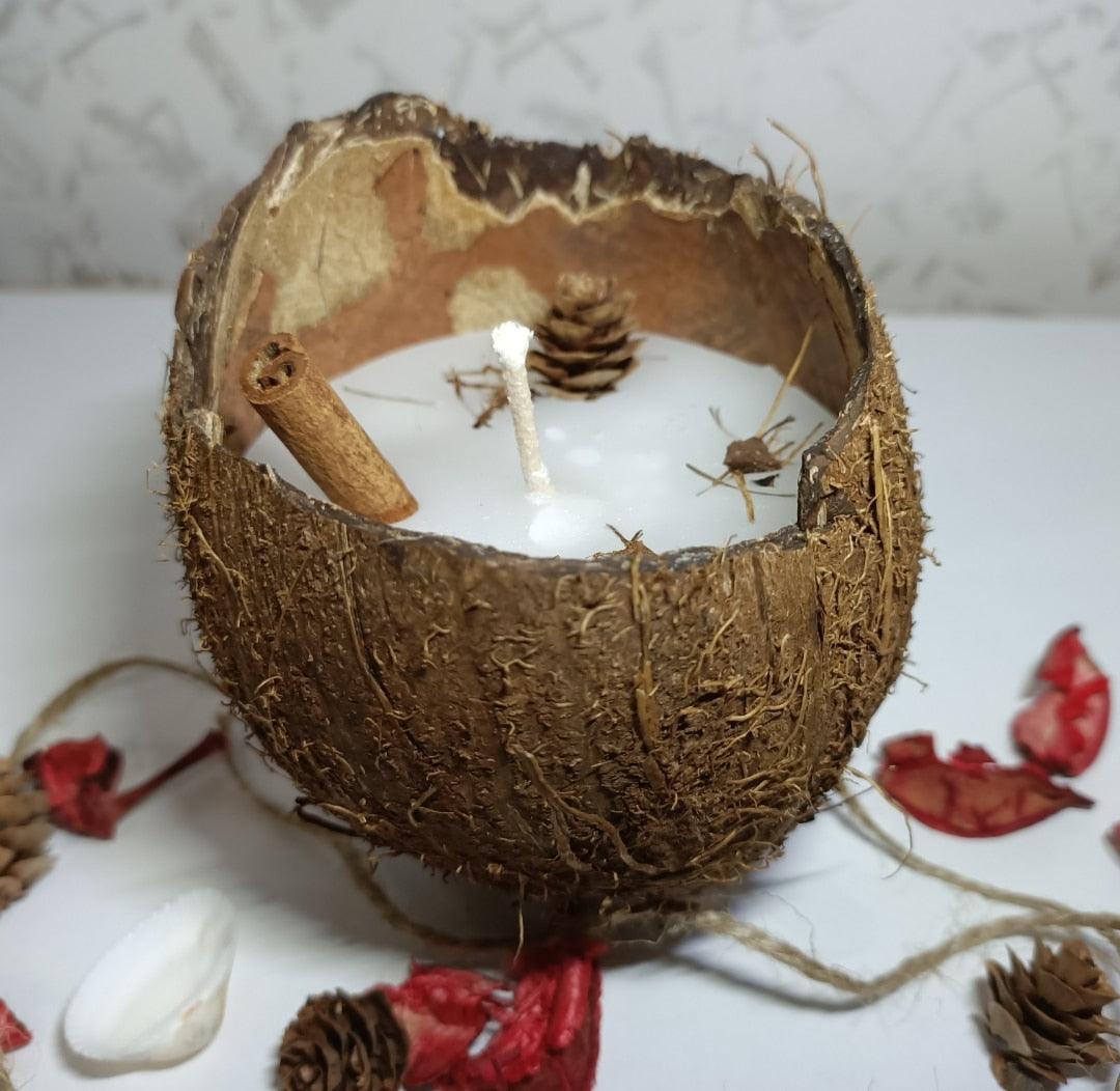 Bougie parfumée décorative en coque de noix de coco naturelle avec mèche en bois, bougie parfumée à la noix de coco, coque de noix de coco naturelle, écologique, idéale pour la décoration intérieure et de plage, bougie d'aromathérapie