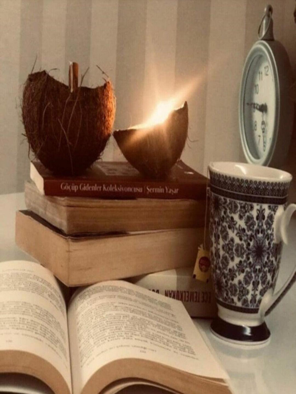 Bougie parfumée décorative en coque de noix de coco naturelle avec mèche en bois, bougie parfumée à la noix de coco, coque de noix de coco naturelle, écologique, idéale pour la décoration intérieure et de plage, bougie d'aromathérapie