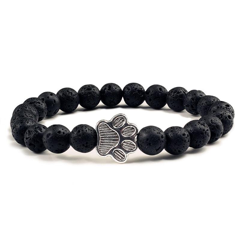 Bracelet d'amitié en pierre de lave naturelle noire mate, motif patte, bijou commémoratif pour animaux de compagnie, chien et chat, bracelets pour femmes et hommes, bracelet de yoga anti-stress, bracelet d'humeur, cadeaux pour femmes et jeunes filles