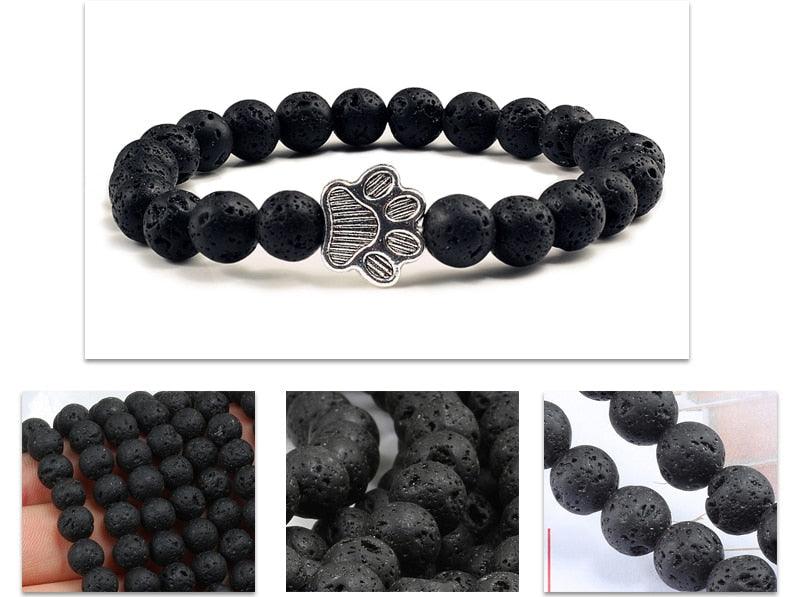 Bracelet d'amitié en pierre de lave naturelle noire mate, motif patte, bijou commémoratif pour animaux de compagnie, chien et chat, bracelets pour femmes et hommes, bracelet de yoga anti-stress, bracelet d'humeur, cadeaux pour femmes et jeunes filles