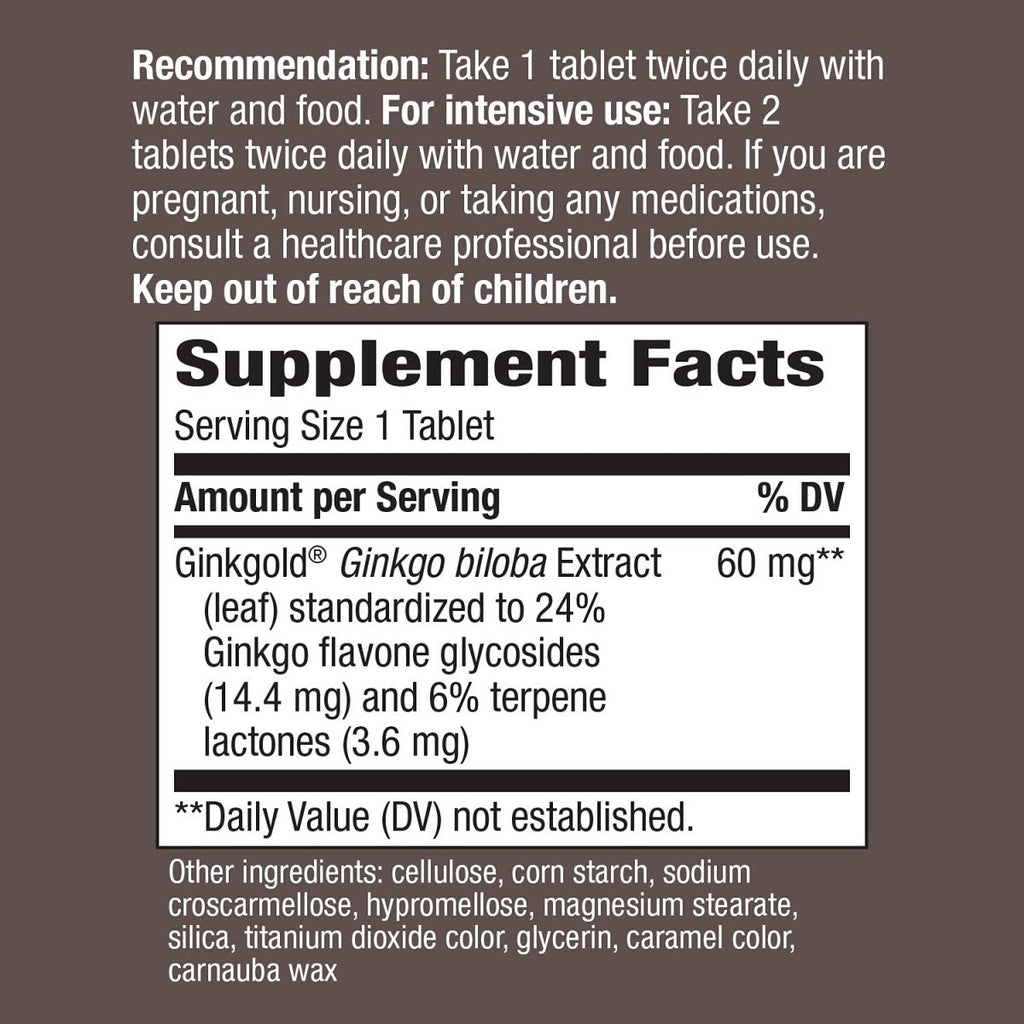 Nature's Way Advanced Ginkgold Extrait - Soutien cognitif et de la mémoire - 50 Comprimés
