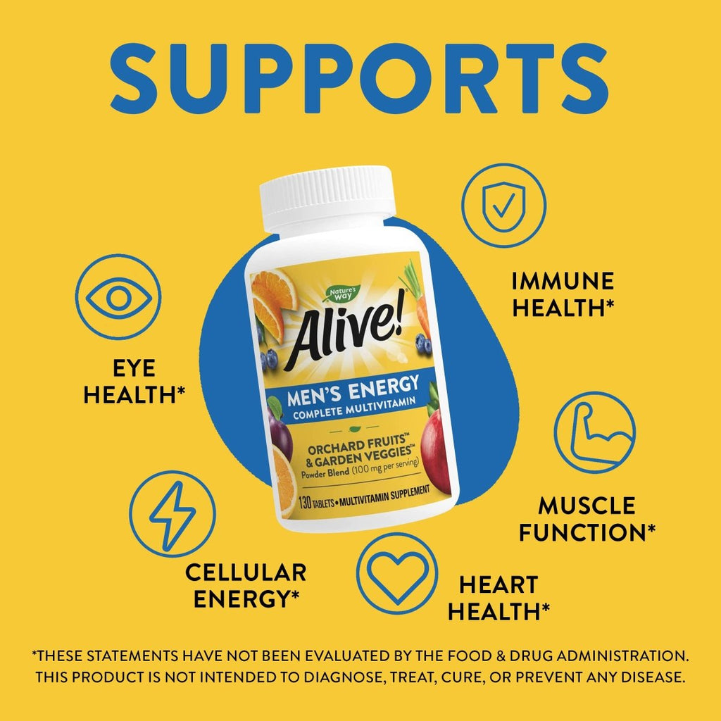Nature's Way Alive! Complete Energy Multivitamin for Men, with High Potency B-Vitamins, Supports Cellular Energy, 130 Tablets