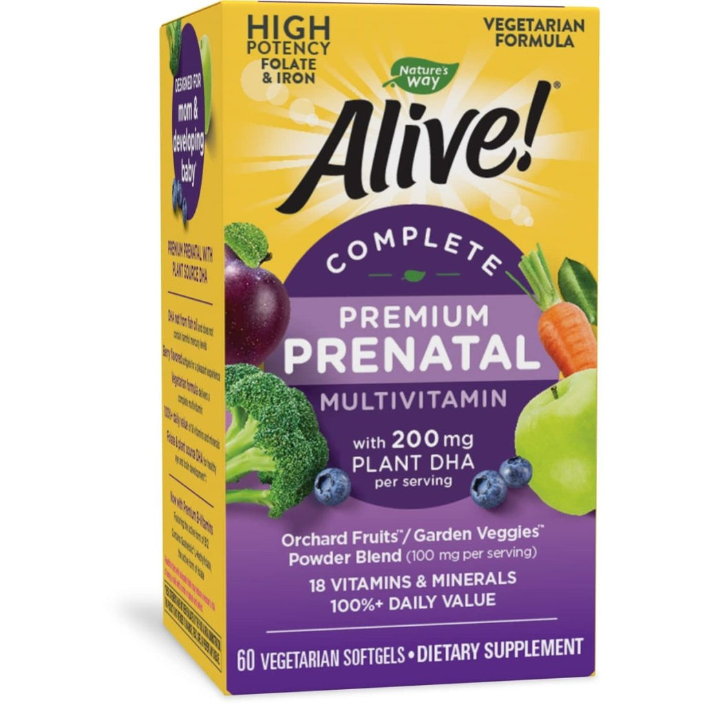 Nature's Way Alive! Complete Premium Prenatal Multivitamin for Women, Healthy Eye and Brain Development, 60 Vegetarian Softgels