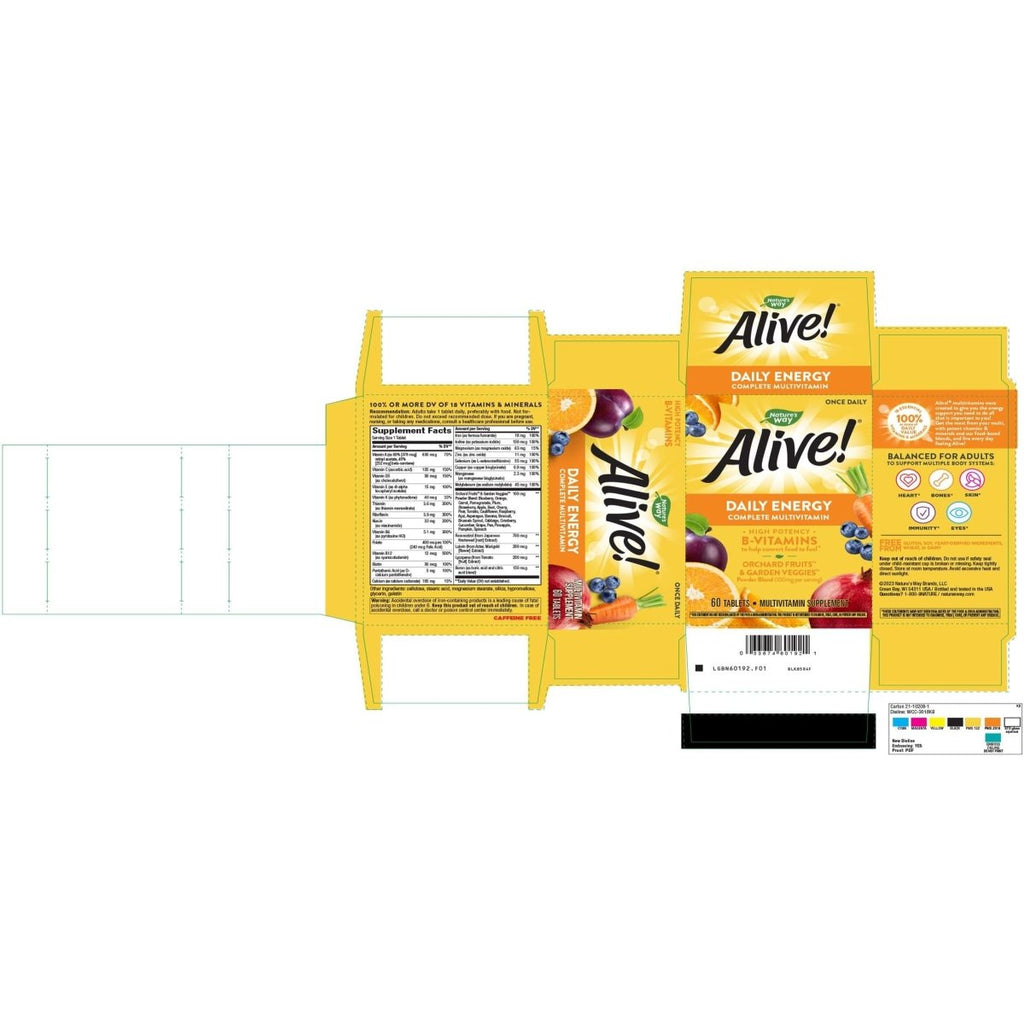 Nature's Way Alive! Énergie quotidienne Multivitamine 22 Vitamines et Minéraux 60 Comprimés